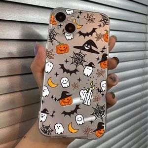 Halloween Pumpkin & Bat Print Clear Phone Cases